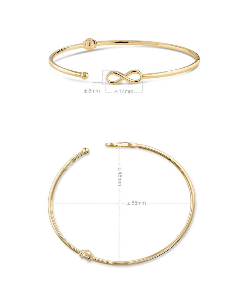 Devata Infinity Bangle Bracelet in 14K Gold, Fits Small to Medium Wrist, approx. 3.2 grams