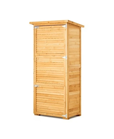 Slickblue Outdoor Wooden Storage Shed, Waterproof Garden Tool Metal Shed with Lock
