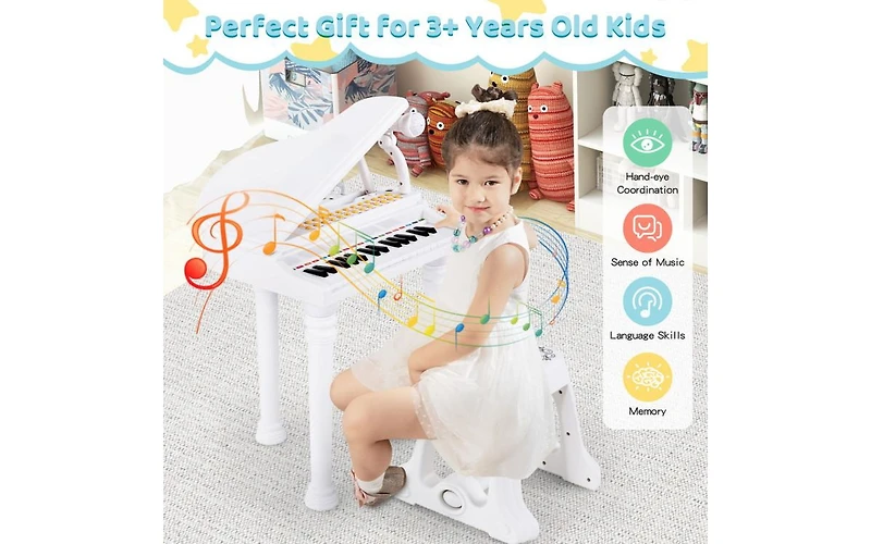 31-Key Kids Piano Keyboard with Stool and Piano Lid