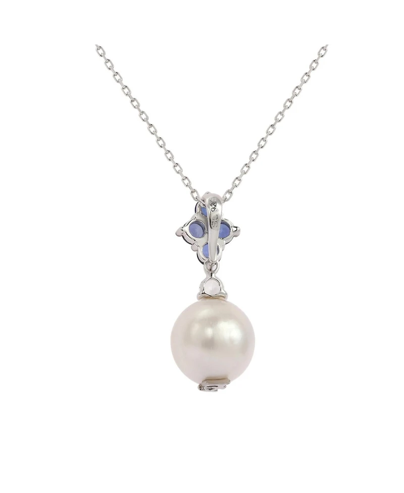 Suzy Levian New York Sterling Silver Freshwater Pearl & Sapphire Cluster Drop Pendant