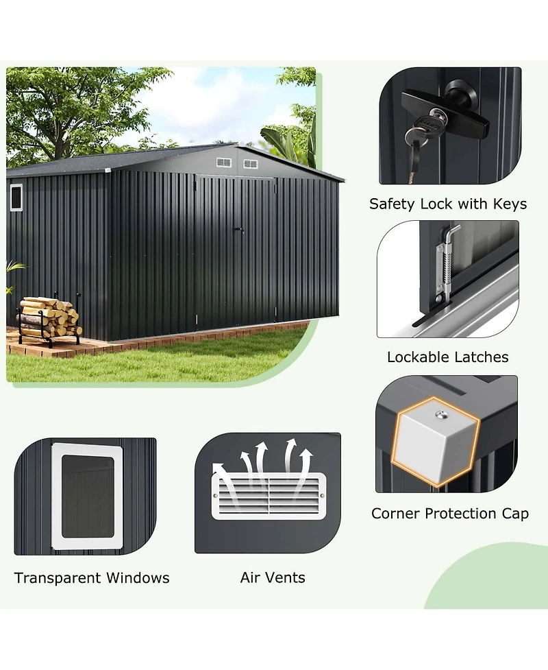 Costway 12 x 9.8 Ft Outdoor Storage Shed All-Weather & Rustproof Galvanized Metal