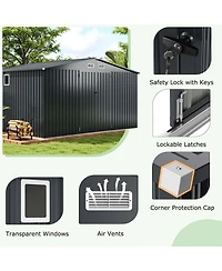 Costway 12 x 9.8 Ft Outdoor Storage Shed All-Weather & Rustproof Galvanized Metal