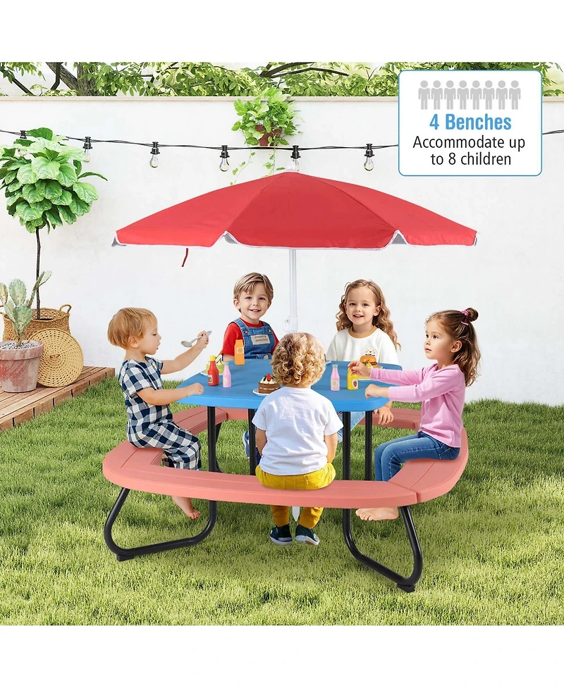 Kids Picnic Table Outdoor Activity with Adjustable & Collapsible Umbrella