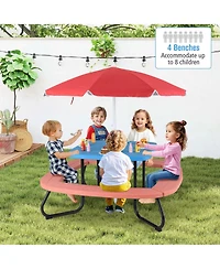 Kids Picnic Table Outdoor Activity with Adjustable & Collapsible Umbrella