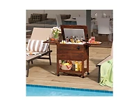 Akiudex Wooden Patio Cooler Ice Chest with 54QT Capacity and Wheels