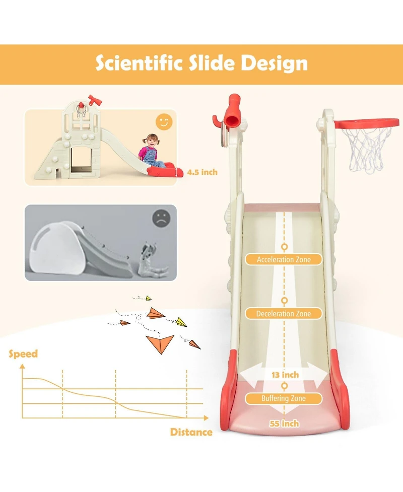 Akiudex 6-in-1 Kids Slide and Climber Playset with Basketball Hoop and Ring Toss
