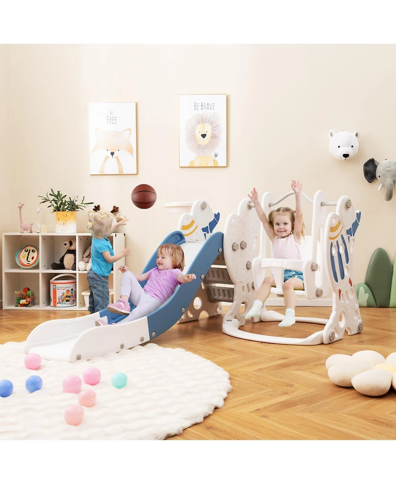 Akiudex 4 in 1 Indoor Slide Swing Climber and Basketball Hoop Playset for Toddlers