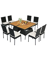 Gymax 10Pieces Rattan Patio Dining Set Cushioned Outdoor Furniture Set With Wooden Tabletop