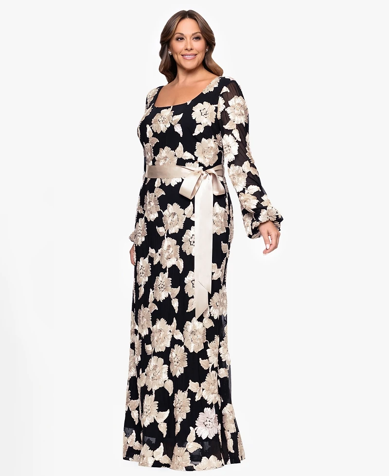 Betsy & Adam Plus Square Neck Stretch Rib Long Dress