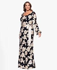 Betsy & Adam Plus Square Neck Stretch Rib Long Dress