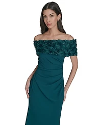 Eliza J Petite Rosette-Trim Off-The-Shoulder Evening Gown