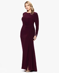 Betsy & Adam Plus Long Sleeve Beaded Dress
