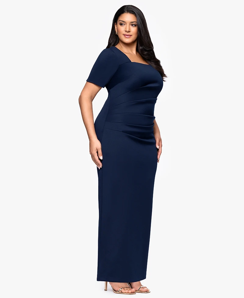 Betsy & Adam Plus Long Tech Scuba Open Back Dress