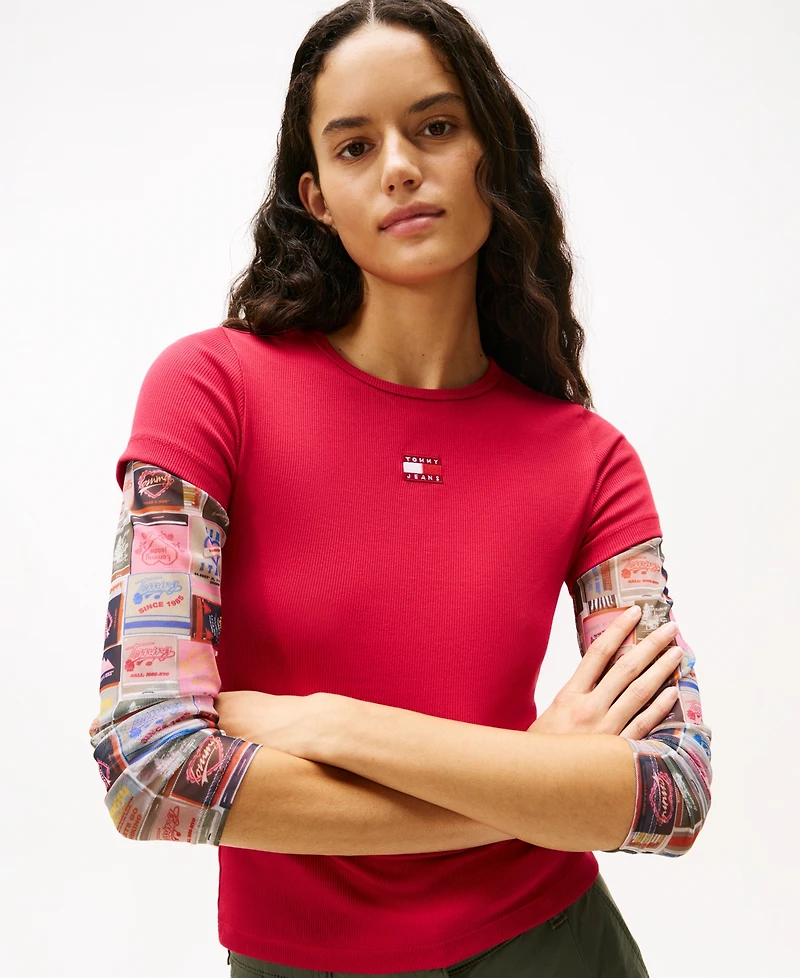 Tommy Jeans Women's Badge Logo Ribbed T-Shirt