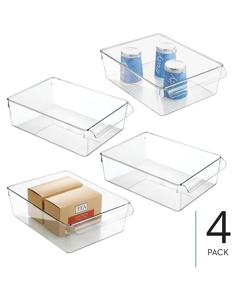 mDesign Fridge Storage Tray with Handle - Set of 4 - Clear