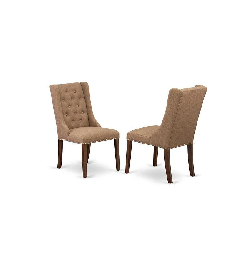 East West Furniture 5-Pc Dining Room Table Set Includes 1 Dining Table with Square Table top and 4 Light Sable Linen Fabric Kitchen Chairs Button Tuft