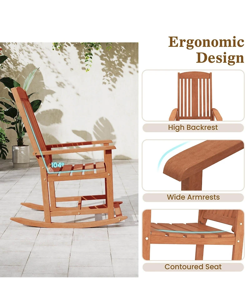 Costway Outdoor Rocking Chair with Slatted Seat Wide Armrests Footrest for Patio
