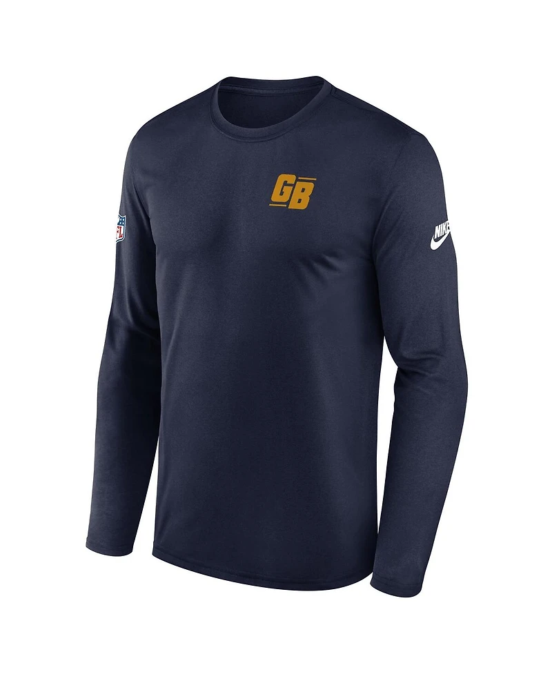 Nike Men's Navy Green Bay Packers The 1923 Classic Sideline Logo Dri-fit Long Sleeve Legend T-Shirt