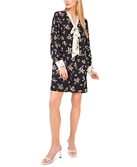 CeCe Women's High Tie Neck Long Sleeve Button Down Dress
