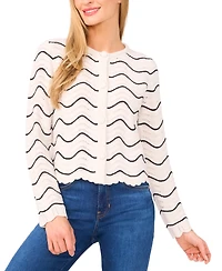 CeCe Women's Scallop Edge Long Sleeve Button Up Cardigan Sweater