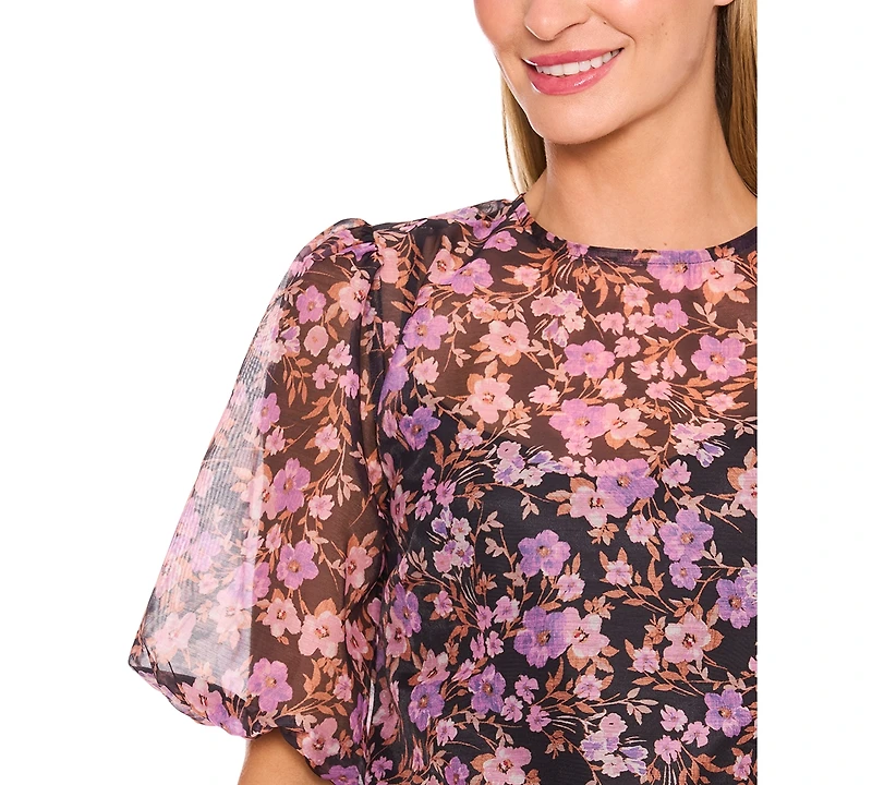 CeCe Women's Balloon Sleeve Crew Neck Top