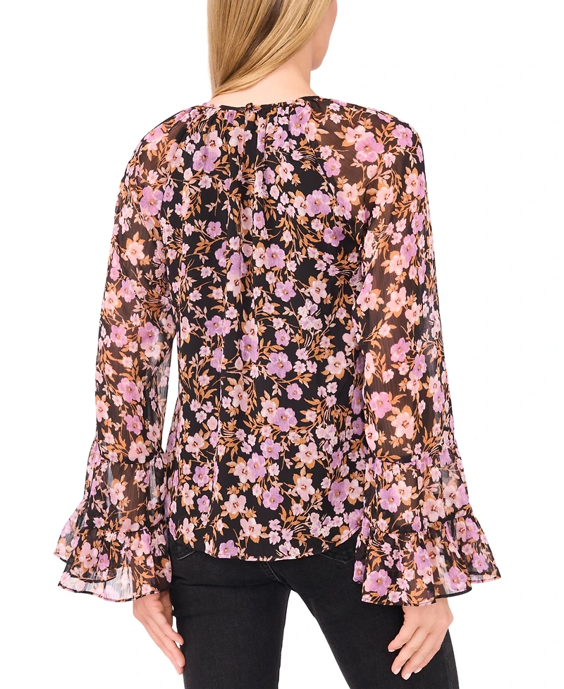 CeCe Women's Tiered Flowy Keyhole Top