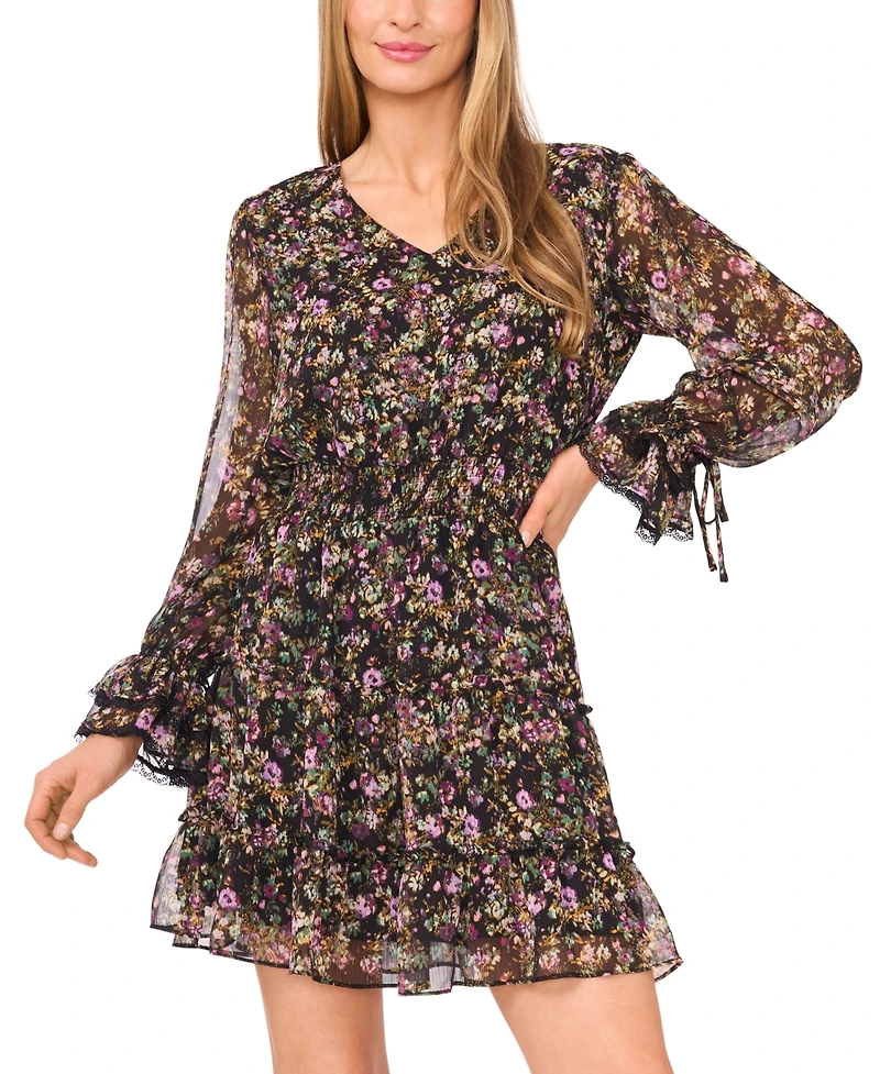 CeCe Women's V-Neck Long Balloon Sleeve Short Dress