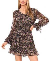 CeCe Women's V-Neck Long Balloon Sleeve Short Dress
