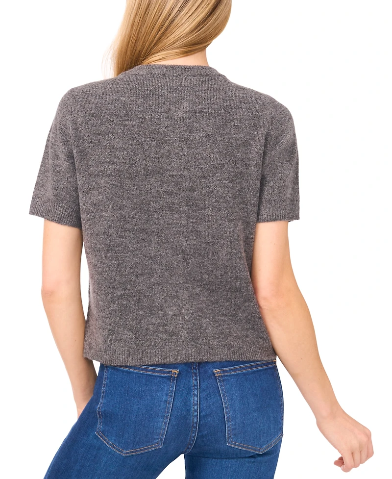 CeCe Women's Short Sleeve Bow Button Cardigan Sweater