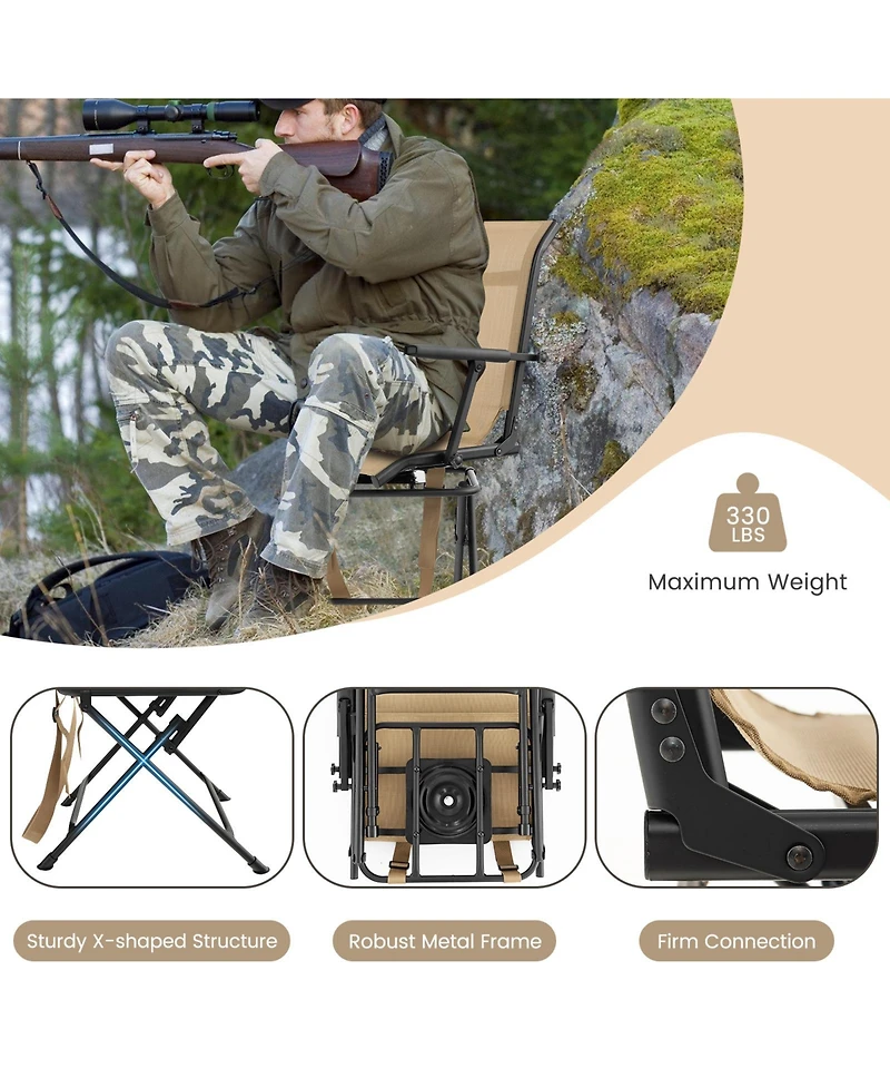 Akiudex Foldable Swivel Hunting Chair with Armrests and Ground Mode