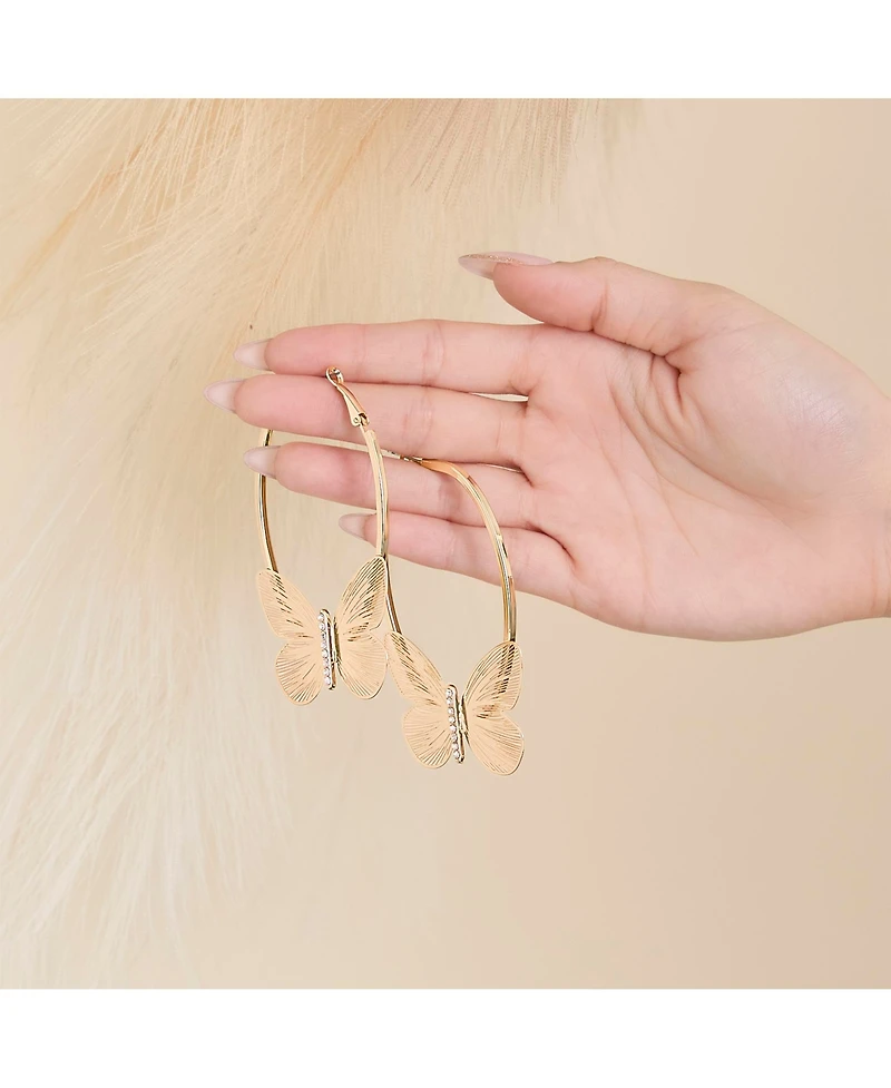 Jessica Simpson Gold-Tone Butterfly Hoop Earrings with Textured Wings