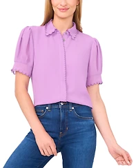 CeCe Women's Scalloped Puff-Sleeve Button-Front Top