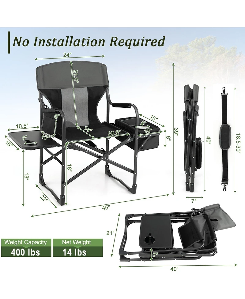 Akiudex Folding Camping Chair with Cooler Bag and Side Table
