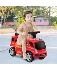 Akiudex Kids Ride-On Fire Truck Push Car with Bubble Maker and Lights