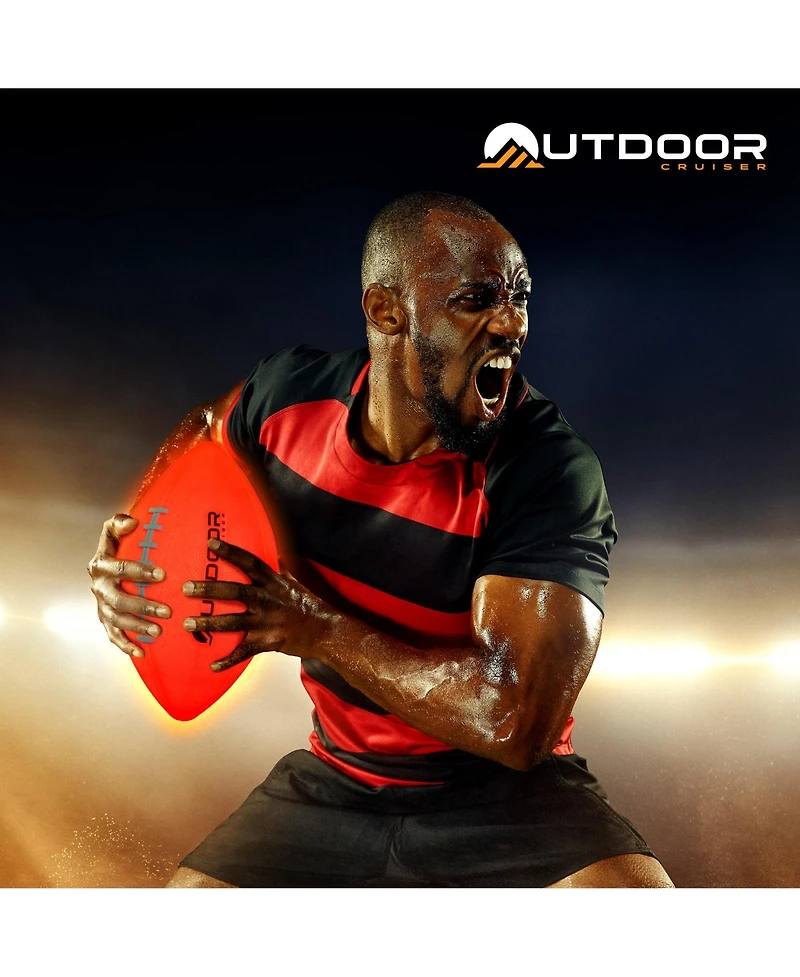 Lifemaster Durable glow-in-the-dark football with waterproof rubber build, tap-activated Led lights lasting up to 30 hours. Includes pump, spare batte