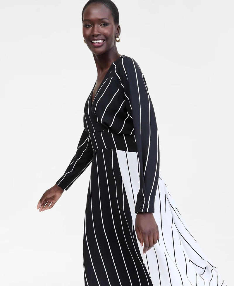 I.n.c. International Concepts Women's Multi-Stripe Surplice-Neck Midi Dress, Macy's Exclusive