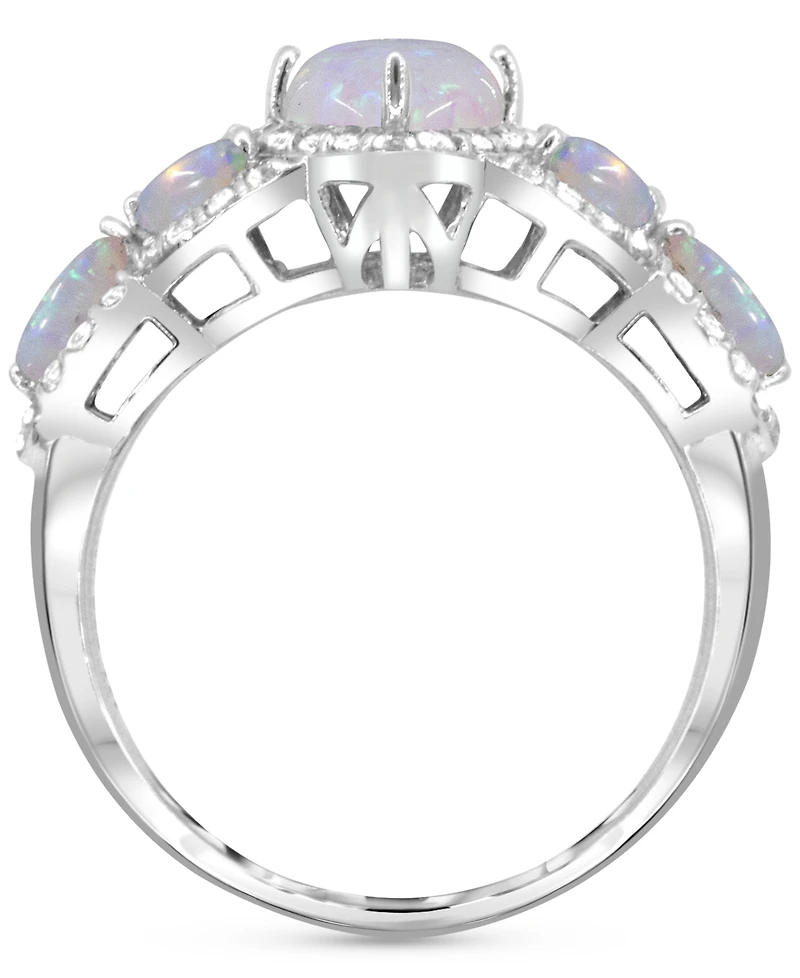 Lab-created Opal 12 x 6mm and White Topaz 1-1/10 ct. t.w. Marquise Statement Ring Sterling Silver