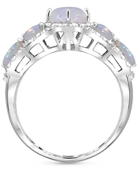 Lab-created Opal 12 x 6mm and White Topaz 1-1/10 ct. t.w. Marquise Statement Ring Sterling Silver