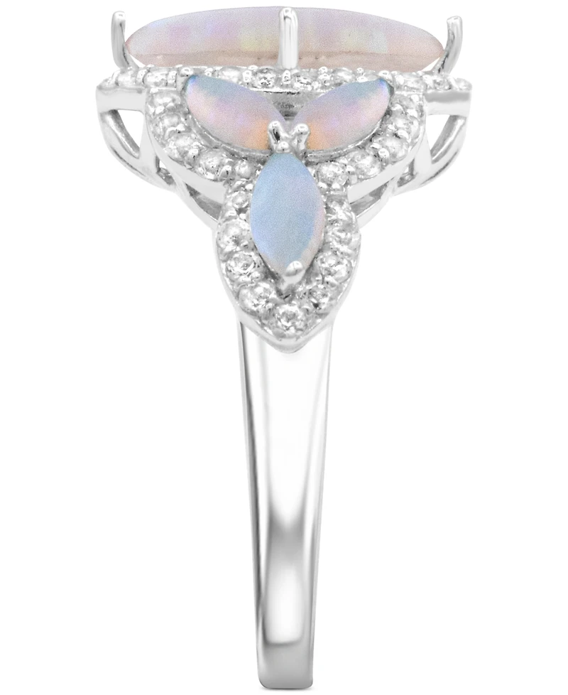 Lab-created Opal 12 x 6mm and White Topaz 1-1/10 ct. t.w. Marquise Statement Ring Sterling Silver
