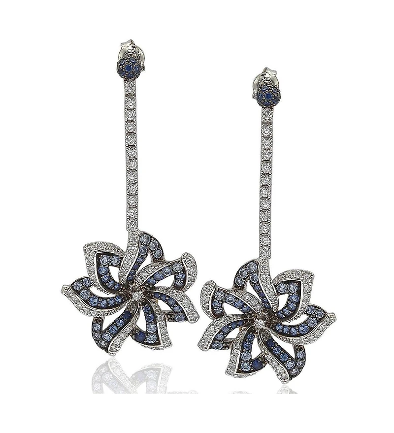 Suzy Levian New York Sterling Silver Sapphire & Created White Sapphire Earrings