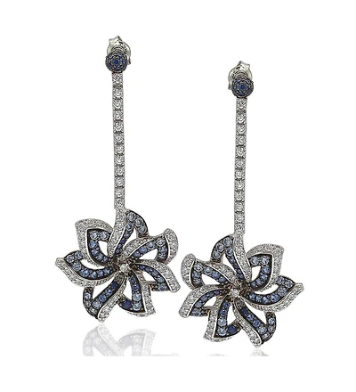 Suzy Levian New York Sterling Silver Sapphire & Created White Sapphire Earrings