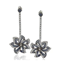 Suzy Levian New York Sterling Silver Sapphire & Created White Sapphire Earrings