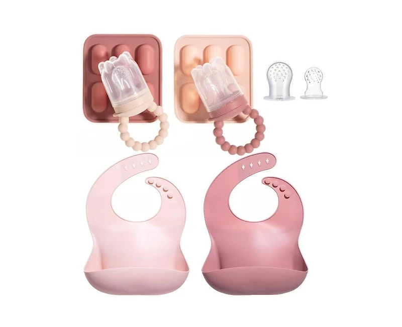 Silicone Baby Fruit Feeders and Bibs Set - First Stage Must-Haves, Gum-Friendly, Bpa-Free, Easy to Clean Feeding Accessories for Infants
