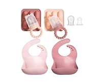 Silicone Baby Fruit Feeders and Bibs Set - First Stage Must-Haves, Gum-Friendly, Bpa-Free, Easy to Clean Feeding Accessories for Infants