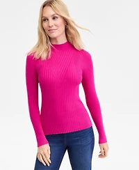 I.n.c. International Concepts Women's Detail Ribbed Mock Neck Sweater, Created for Macy's