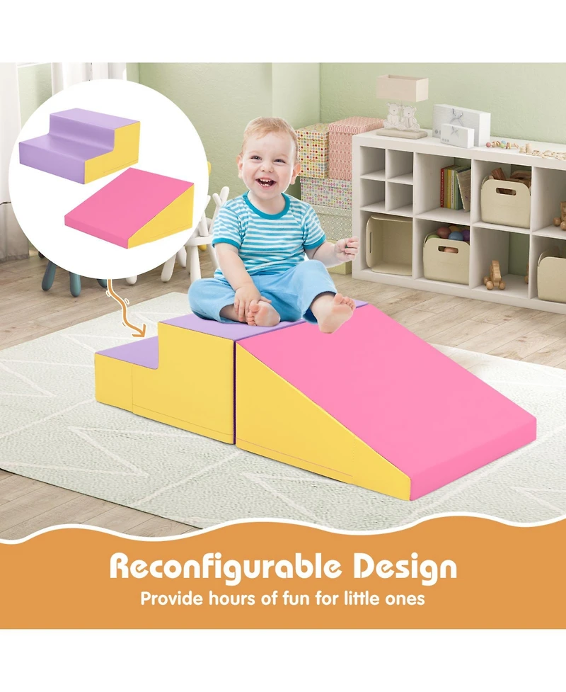 Akiudex 2-Piece Soft Foam Step and Slide Climber with Pu Cover for Toddlers