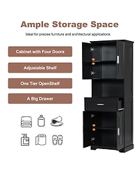 Casainc Tall Bathroom Cabinet with Four Doors, Large Storage Space & Open Shelves