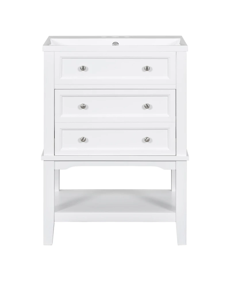 Casainc 24" Bathroom Vanity with Sink, Cabinet with Drawer and Open Shelf, Solid Wood Frame
