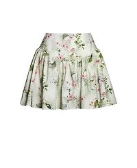 Miss Circle Women Zanelle Green Floral Print Drop Waist Linen Full Skirt