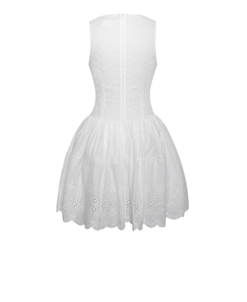 Miss Circle Women Aaliyah White Eyelet Plunging Halter Drop Waist Mini Dress
